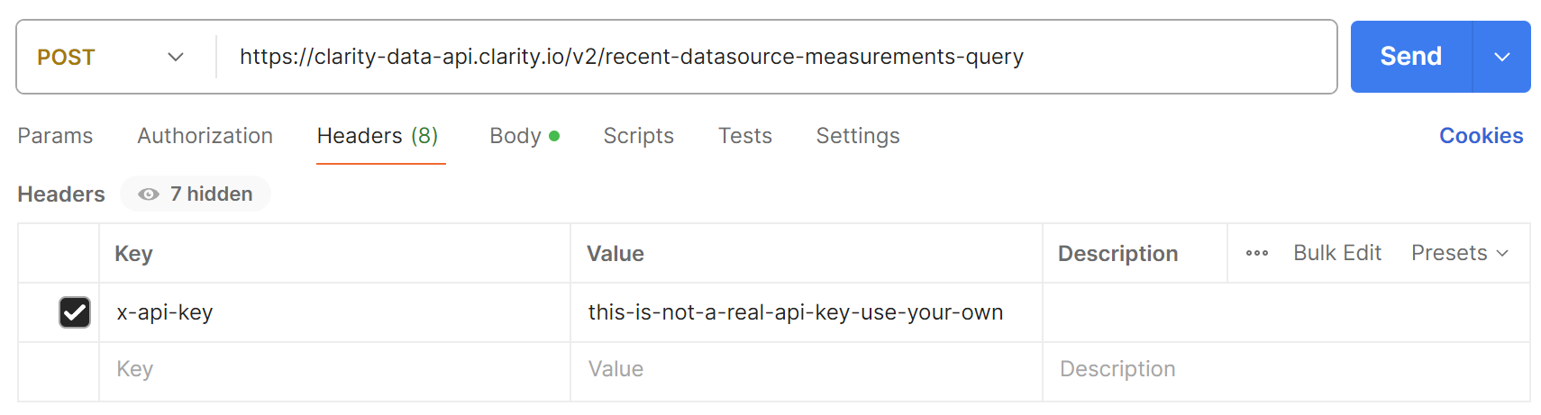 How to send the API key through Postman